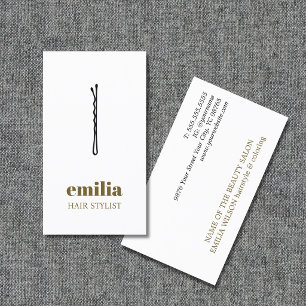 Minimalist White Antique Gold Black Hair Pin Salon Business Card