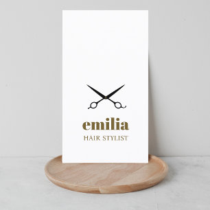 Minimalist White Antique Gold Black Scissors Salon Business Card