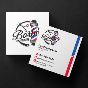 Minimalist White Barbershop Salon Dairdresser Square Business Card
