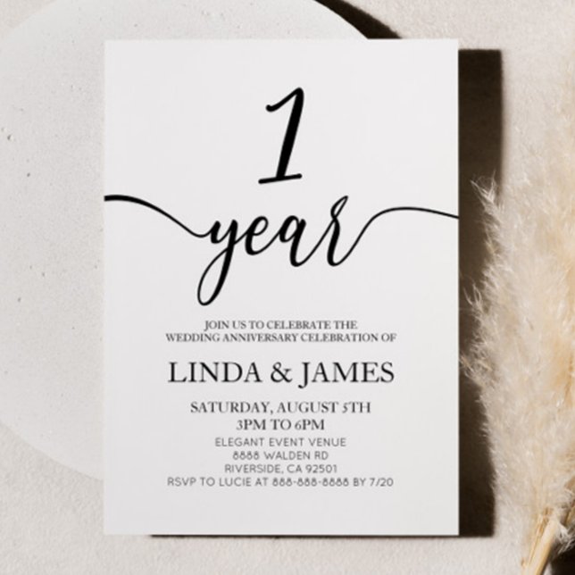 Minimalist White Black 1st Wedding Anniversary Invitation (Creator Uploaded)