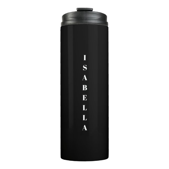 Minimalist white black custom vertical serif name thermal tumbler (Front)