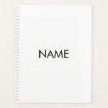 Minimalist white black custom year text monogram planner<br><div class="desc">Minimalist black and white custom name text monogram initials or year personalised Planner.
Custom black text on white plain solid colour background.
You can customise it with your name,  monogram,  initials,  year,  or custom text,  company,  office or business name,  etc</div>