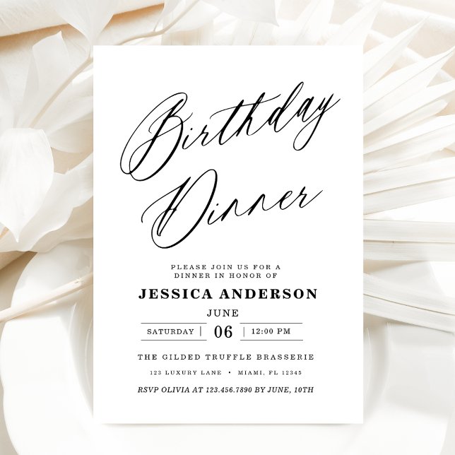 Minimalist White Black Elegant Birthday Dinner Invitation (Creator Uploaded)