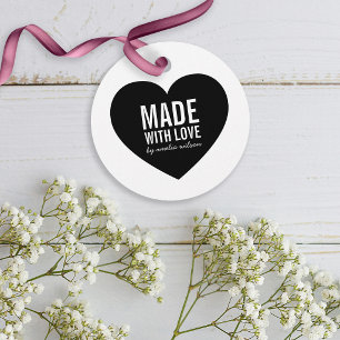 Minimalist White & Black Heart Made with Love Tags