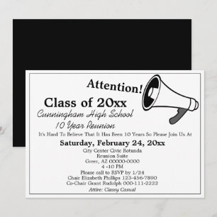 Minimalist White Black High School Class Reunion Invitation