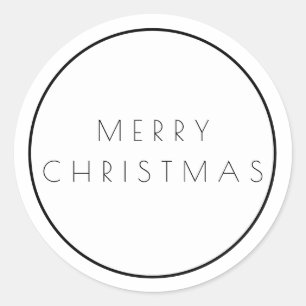 Minimalist White Black Merry Christmas Typography Classic Round Sticker
