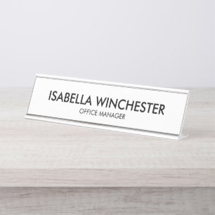 Minimalist white black name title simple elegant  desk name plate