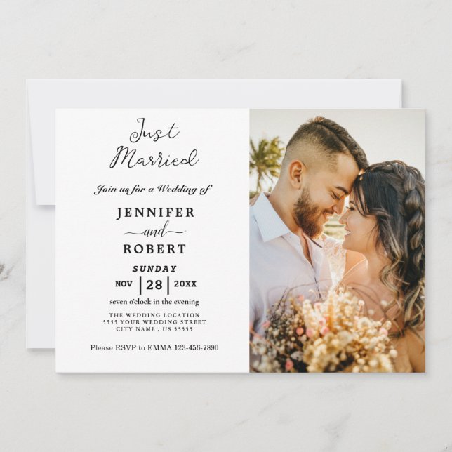 Minimalist White Black Photo Wedding Reception  Invitation (Front)