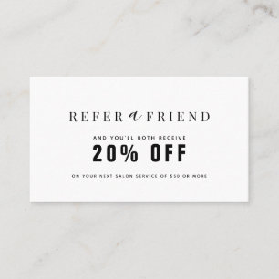 Minimalist White & Black Salon Referral Business Card