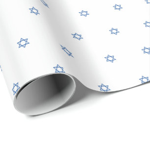 Minimalist white blue Magen David pattern modern Wrapping Paper