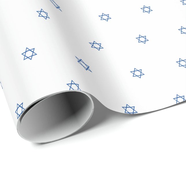 Minimalist white blue Magen David pattern modern Wrapping Paper (Roll Corner)