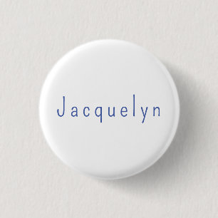 Minimalist White Blue Plain Elegant Modern Name 3 Cm Round Badge