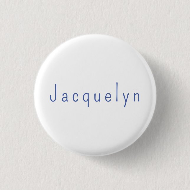 Minimalist White Blue Plain Elegant Modern Name 3 Cm Round Badge (Front)