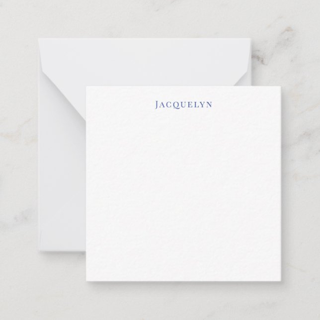 Minimalist White Blue Plain Elegant Modern Name Card (Front)