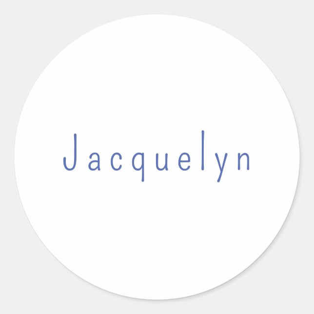 Minimalist White Blue Plain Elegant Modern Name Classic Round Sticker (Front)