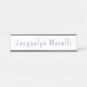 Minimalist White Blue Plain Elegant Modern Name Desk Name Plate