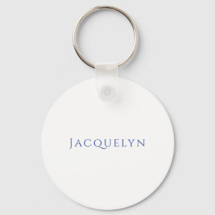 Minimalist White Blue Plain Elegant Modern Name Key Ring