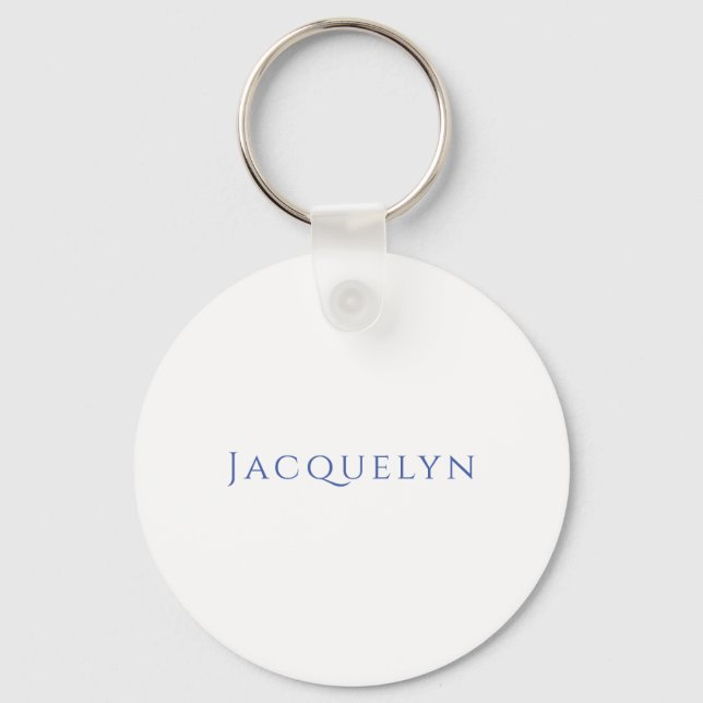 Minimalist White Blue Plain Elegant Modern Name Key Ring (Front)