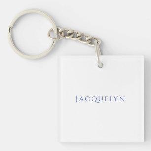Minimalist White Blue Plain Elegant Modern Name Key Ring