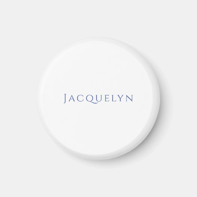 Minimalist White Blue Plain Elegant Modern Name Magnet (Front)