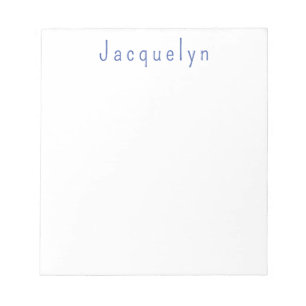 Minimalist White Blue Plain Elegant Modern Name Notepad