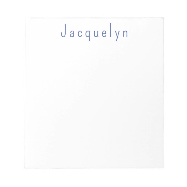 Minimalist White Blue Plain Elegant Modern Name Notepad (Front)