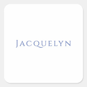 Minimalist White Blue Plain Elegant Modern Name Square Sticker