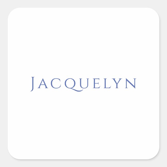 Minimalist White Blue Plain Elegant Modern Name Square Sticker (Front)