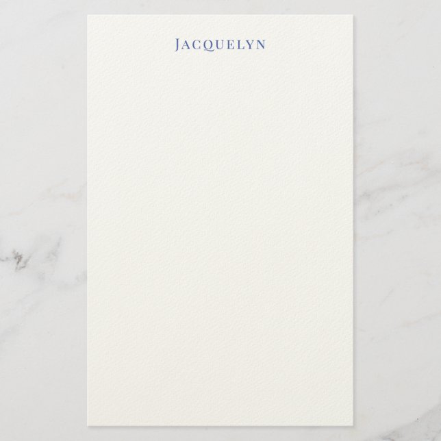 Minimalist White Blue Plain Elegant Modern Name Stationery (Front)