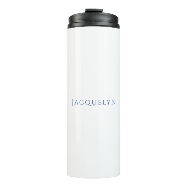 Minimalist White Blue Plain Elegant Modern Name Thermal Tumbler (Front)