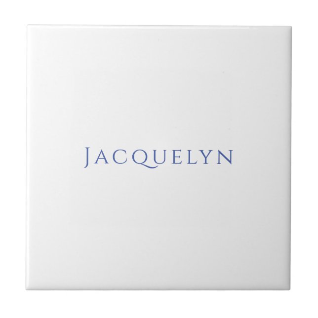 Minimalist White Blue Plain Elegant Modern Name Tile (Front)