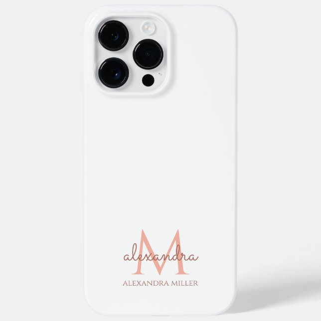 Minimalist White Blush Pink Monogram Name Case-Mate iPhone Case (Back)