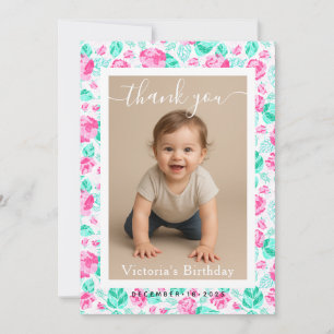 Minimalist White Border Birthday Party Photo Card