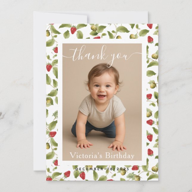 Minimalist White Border Birthday Party Photo Card (Front)