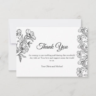 Minimalist White Botanical Line Art Thank You Card