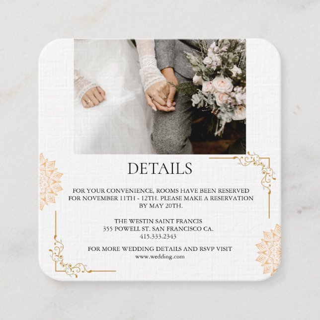 Minimalist white brown wedding enclosure card (Front)