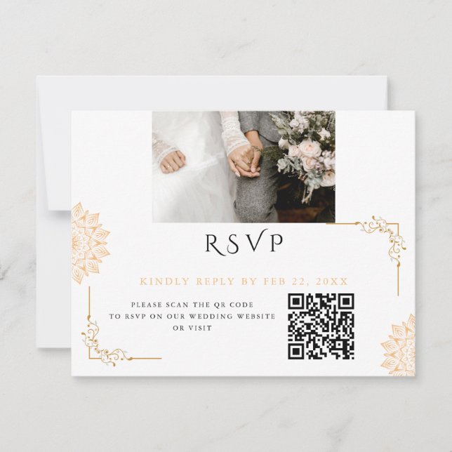 Minimalist white brown wedding RSVP card (Front)