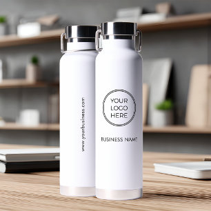 Minimalist White Business Logo Water Bottle