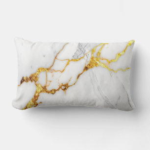 Minimalist White Carrara Marble & Gold Veins Pillo Lumbar Cushion