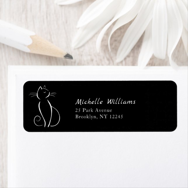 Minimalist White Cat On Black Add Name (Insitu)