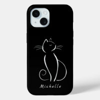 Minimalist White Cat On Black Add Name