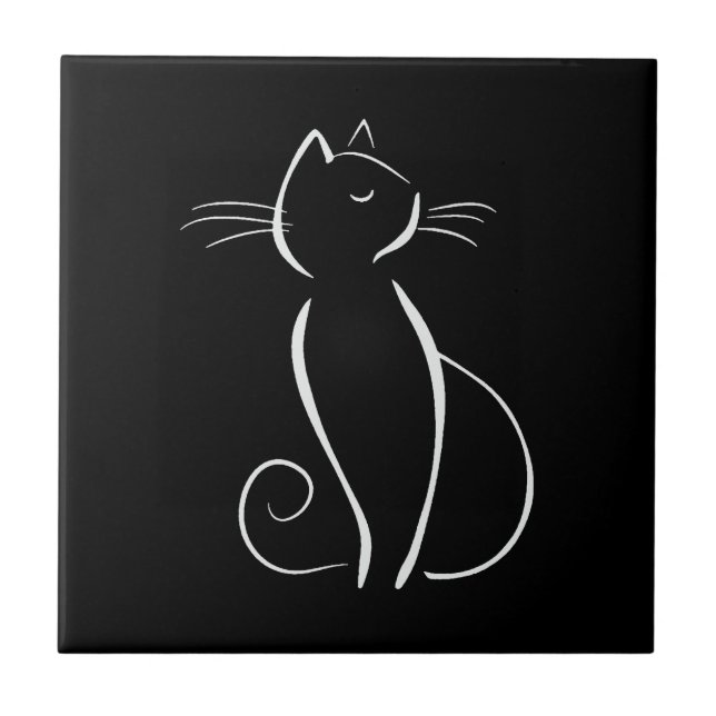 Minimalist White Cat On Black Tile (Front)