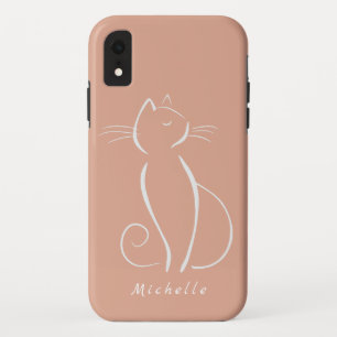 Minimalist White Cat On Pink Add Name Case-Mate iP Case-Mate iPhone Case