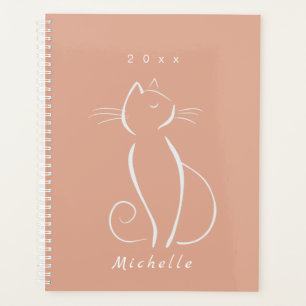 Minimalist White Cat On Pink Add Name Planner