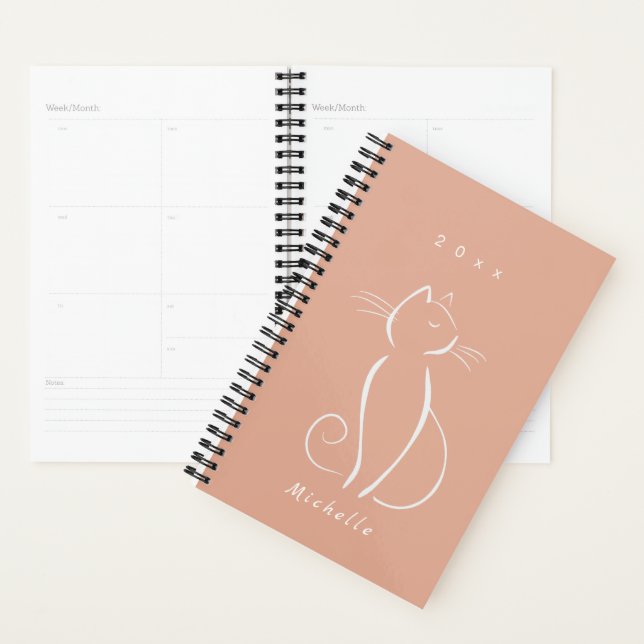 Minimalist White Cat On Pink Add Name Planner (Display)