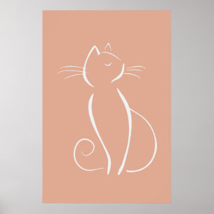 Minimalist White Cat On Pink Poster