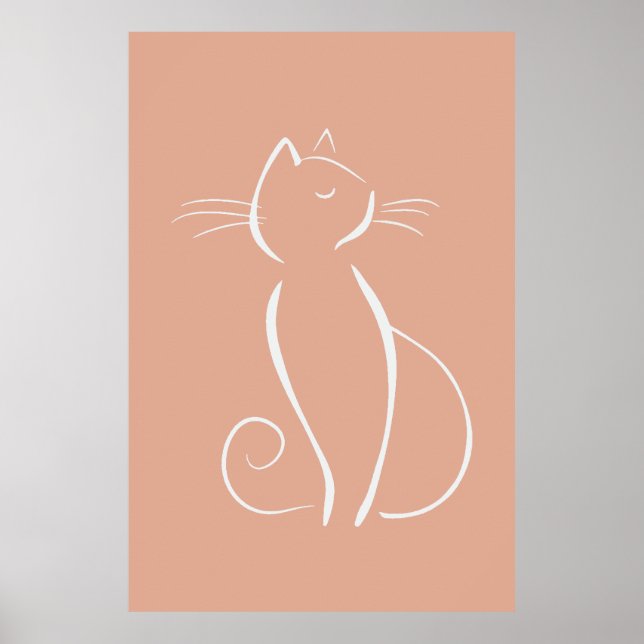 Minimalist White Cat On Pink Poster (Front)