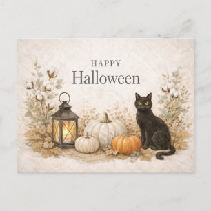 Minimalist White Cotton Stems Eucalyptus Halloween Holiday Postcard