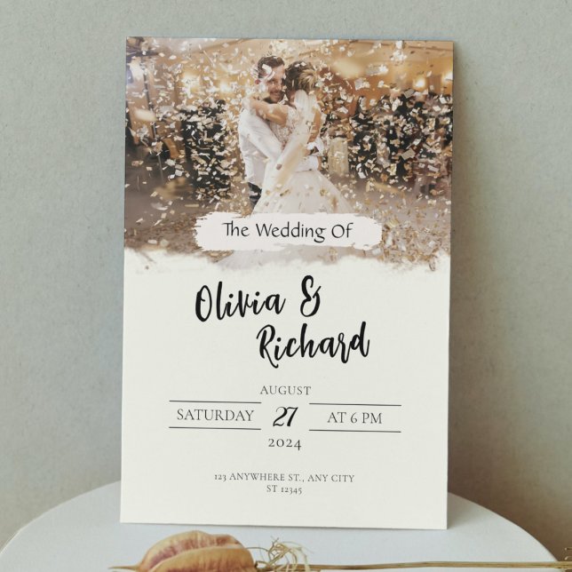 Minimalist White Cream Photo Elegant Wedding Invitation (Creator Uploaded)