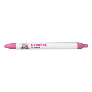 Minimalist white Crochet logo and personalise Black Ink Pen